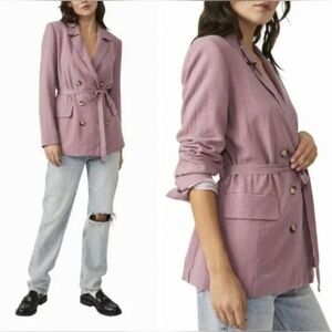 NWT Free People Olivia Double Breasted Oversized Linen Blend Blazer Purple Sz M
